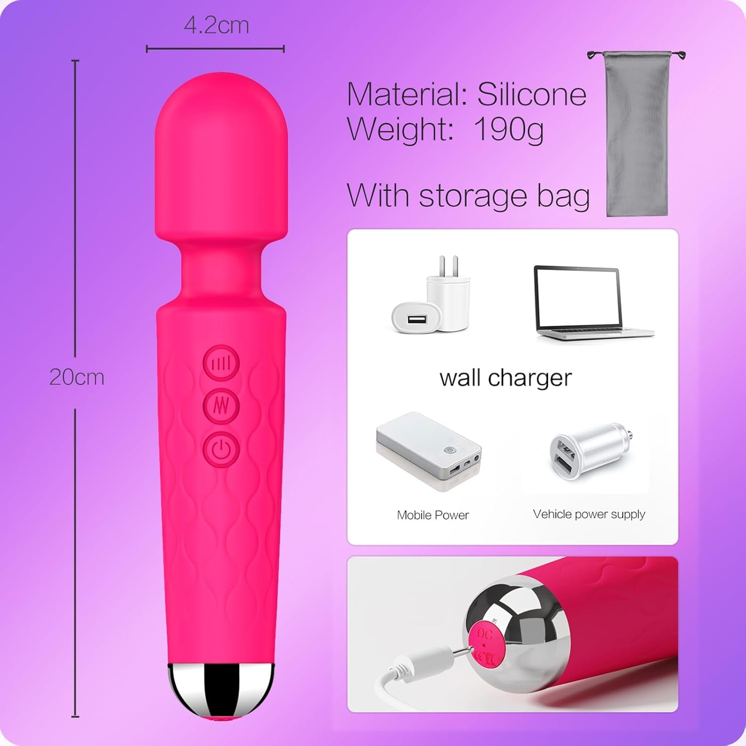 Vibrator Wand,Adult Sex Toy Wand, G Spot Dildo, Clit Vibrator, Sex Vibrators,Clitoris Stimulation,With 8 Speeds & 20 Patterns,Fully Waterproof,Vibrating Wand for Her Pleasure (Rose Red)