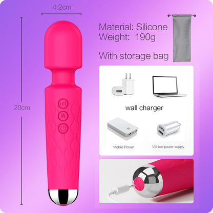 Vibrator Wand,Adult Sex Toy Wand, G Spot Dildo, Clit Vibrator, Sex Vibrators,Clitoris Stimulation,With 8 Speeds & 20 Patterns,Fully Waterproof,Vibrating Wand for Her Pleasure (Rose Red)